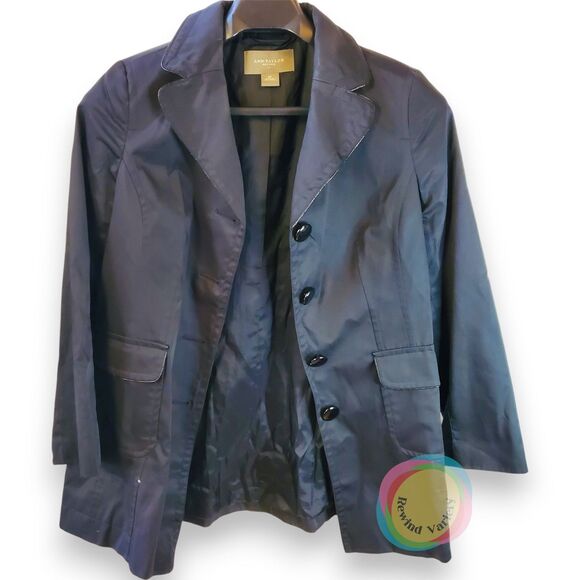 Ann Taylor Petites Blazer Jacket Women's MP Black Button Front Lined Storm Flap - Picture 1 of 16